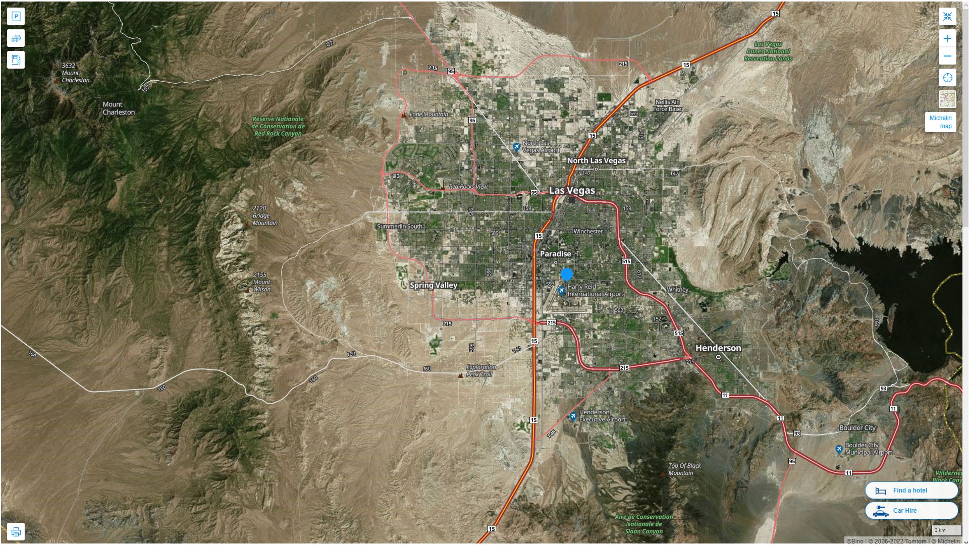 Paradise Nevada Highway and Road Map with Satellite View